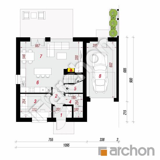 gotowy projekt Dom w arkadiach 3 (GB) rzut parteru