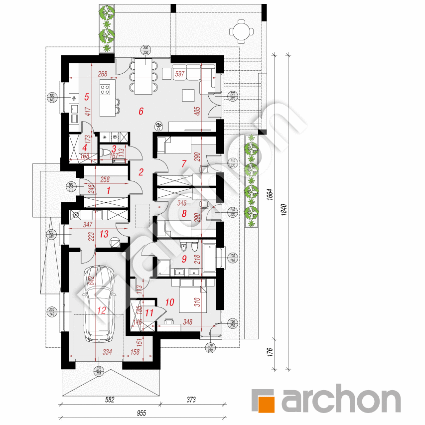 gotowy projekt Dom w barwinkach 2 rzut parteru