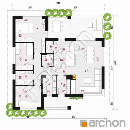 gotowy projekt Dom w paryżankach 2(E) rzut parteru