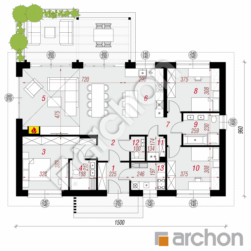 gotowy projekt Dom w jaśminowcach 2 (E) rzut parteru