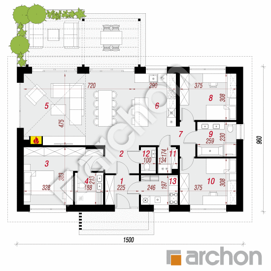 gotowy projekt Dom w jaśminowcach 2 (E) rzut parteru
