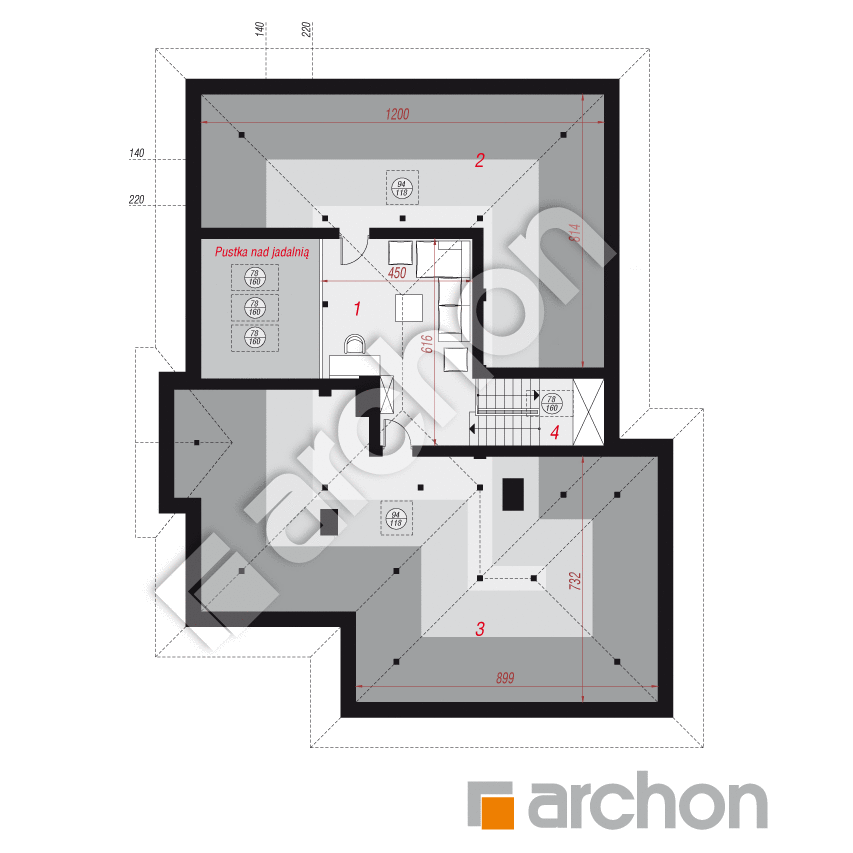 gotowy projekt Dom w jonagoldach 5 (G2) rzut poddasza