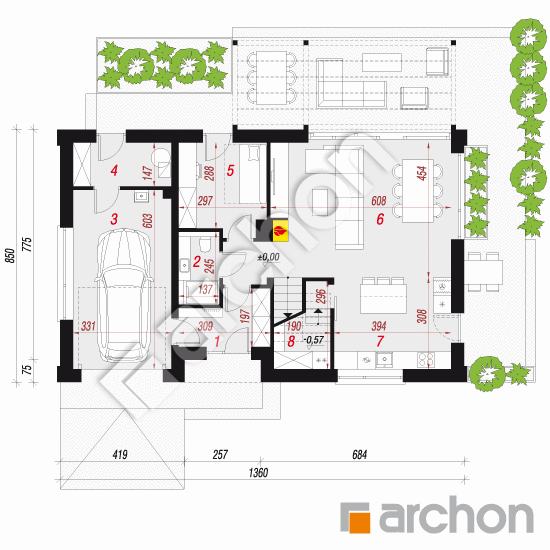 gotowy projekt Dom w trzcinnikach 4 (G) rzut parteru