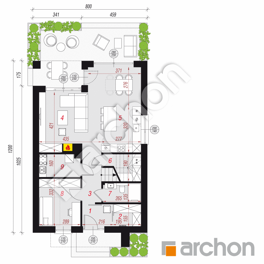 gotowy projekt Dom w arbuzach 4 (E) rzut parteru