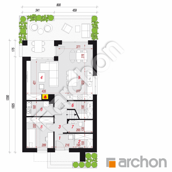 gotowy projekt Dom w arbuzach 4 (E) rzut parteru
