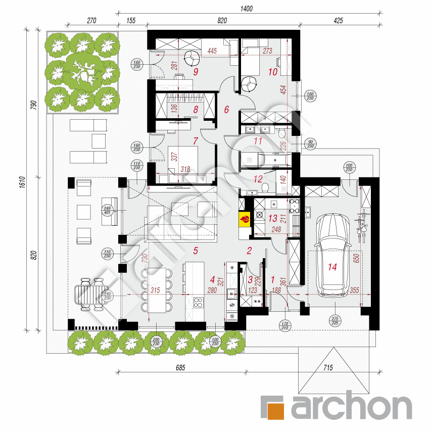 gotowy projekt Dom w pysznogłówkach (GE) rzut parteru
