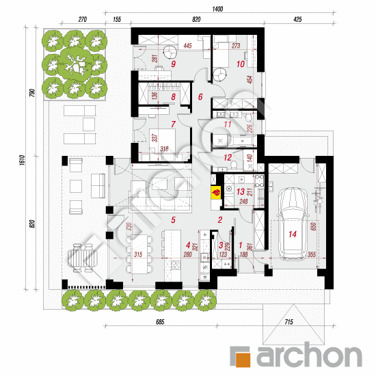 gotowy projekt Dom w pysznogłówkach (GE) rzut parteru