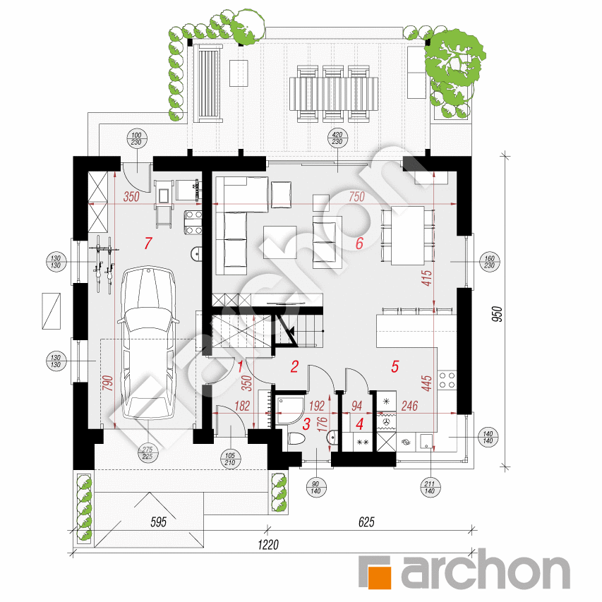 gotowy projekt Dom w aurorach 23 (GE) OZE rzut parteru