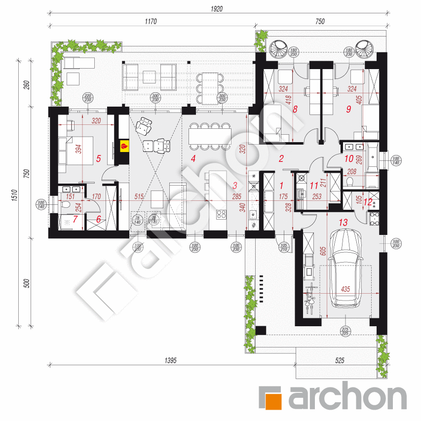 gotowy projekt Dom w atolach (GE) rzut parteru