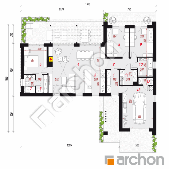 gotowy projekt Dom w atolach (GE) rzut parteru