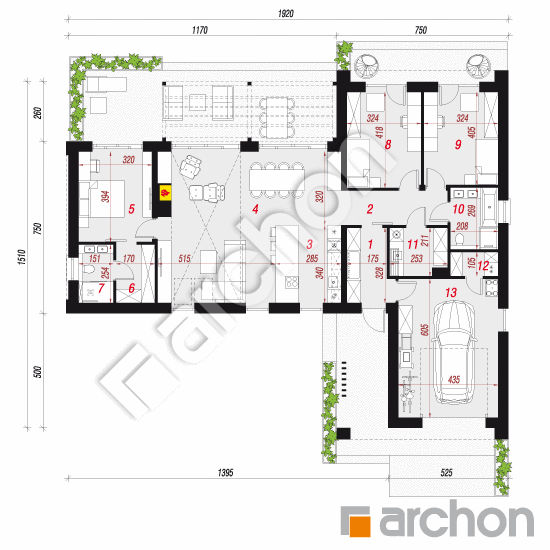gotowy projekt Dom w atolach (GE) rzut parteru