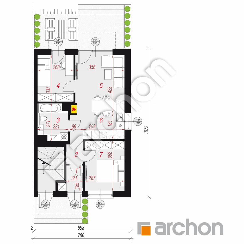 gotowy projekt Dom w bratkach 23 (R2B) rzut parteru
