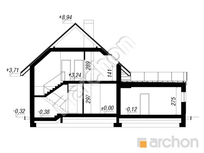 gotowy projekt Dom w amburanach 2 (G2) przekroj budynku