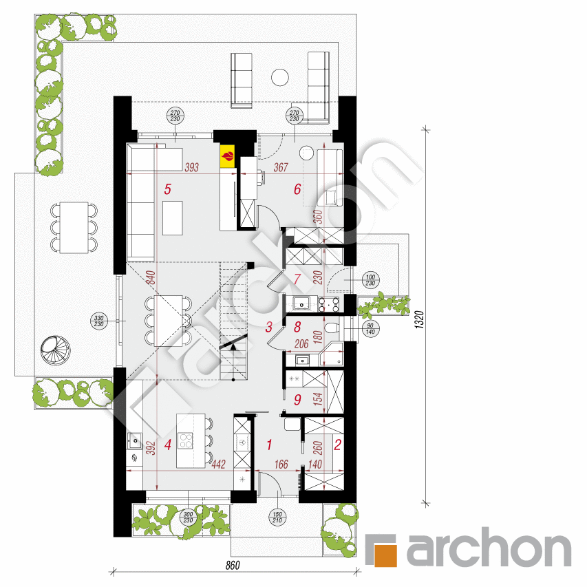 gotowy projekt Dom w jaskrzynach (E) rzut parteru
