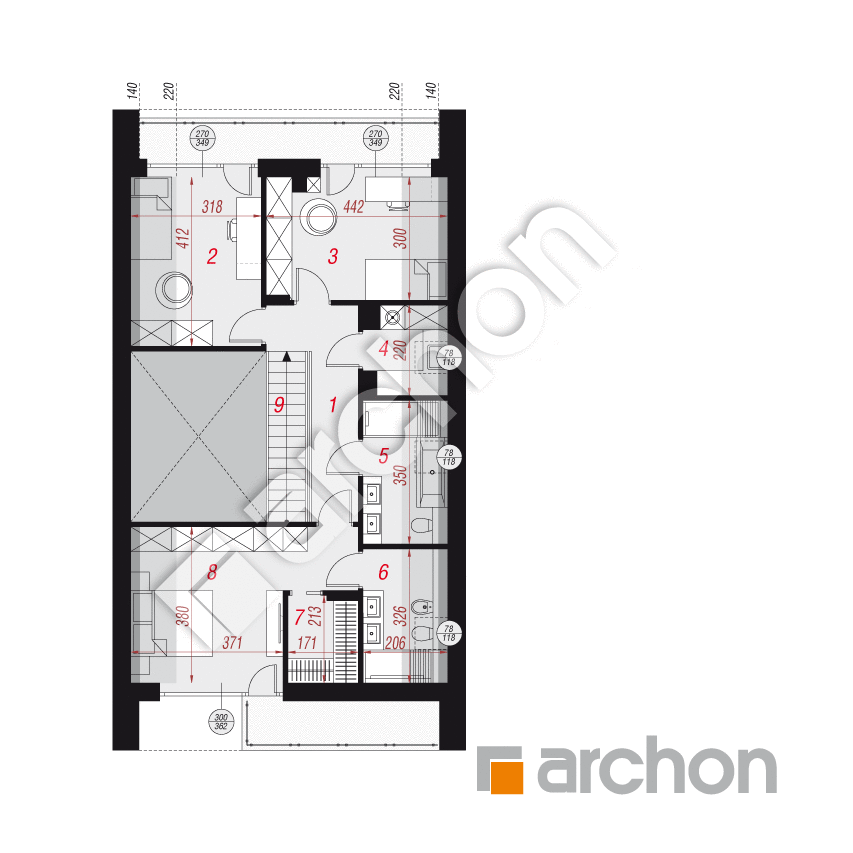 gotowy projekt Dom w jaskrzynach (E) rzut poddasza