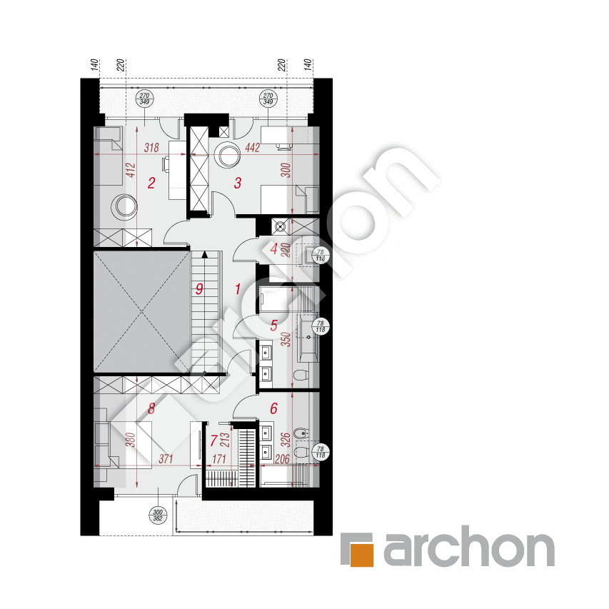 gotowy projekt Dom w jaskrzynach (E) rzut poddasza