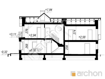 gotowy projekt Dom w rododendronach 3 (G2) przekroj budynku