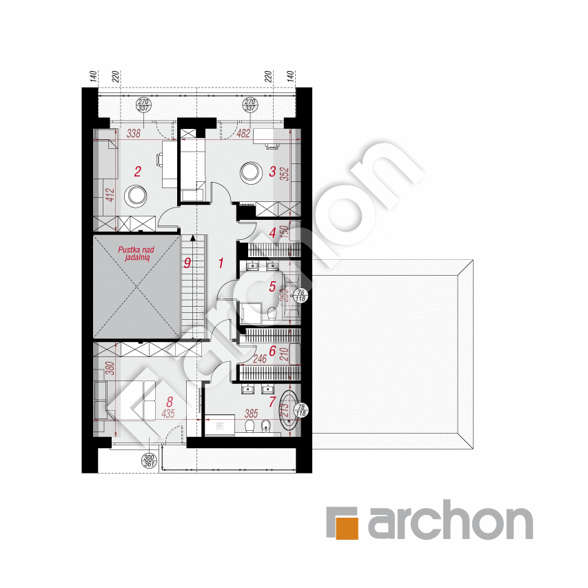 gotowy projekt Dom w jaskrzynach 2 (G2AE) rzut poddasza