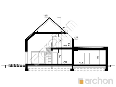 gotowy projekt Dom w jaskrzynach 2 (G2AE) przekroj budynku