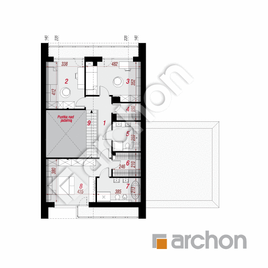 gotowy projekt Dom w jaskrzynach 2 (G2AE) rzut poddasza