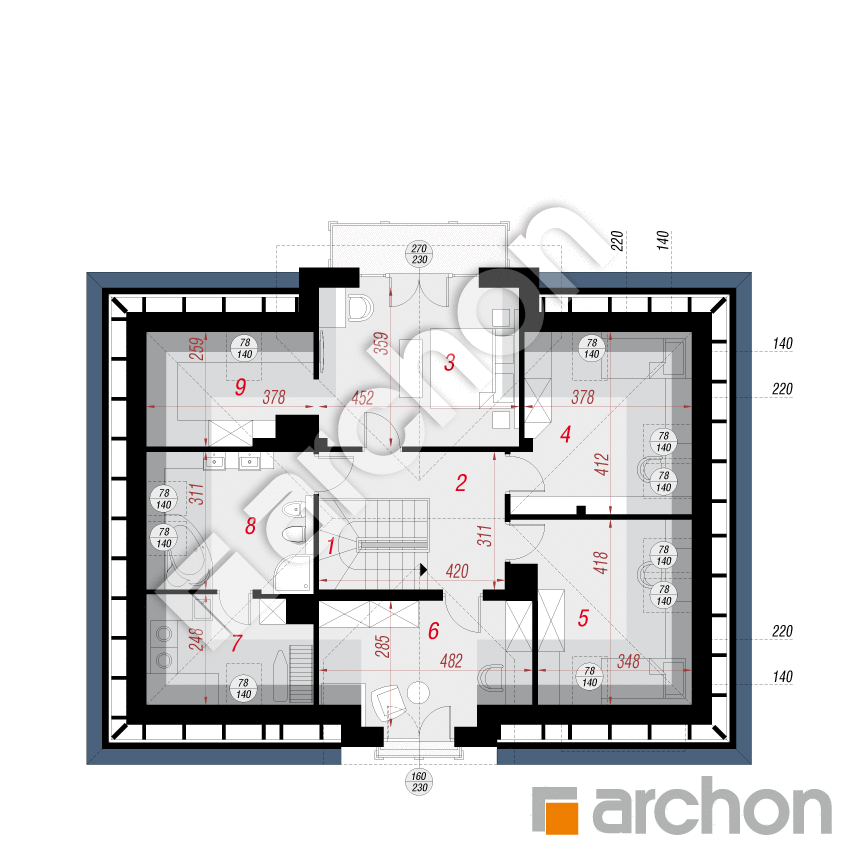 gotowy projekt Dom w kalateach 6 (T) rzut poddasza