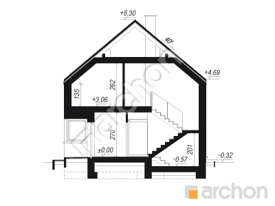 gotowy projekt Dom w wiesiołkach 4 (G2E) przekroj budynku