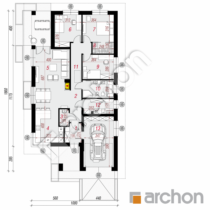 gotowy projekt Dom w renklodach 41 (G) rzut parteru