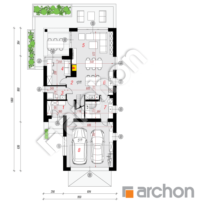 gotowy projekt Dom w ostnicach 2 (G2) rzut parteru