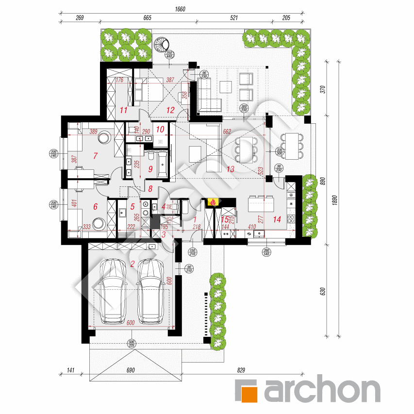 gotowy projekt Dom w kosaćcach 37 (G2) rzut parteru
