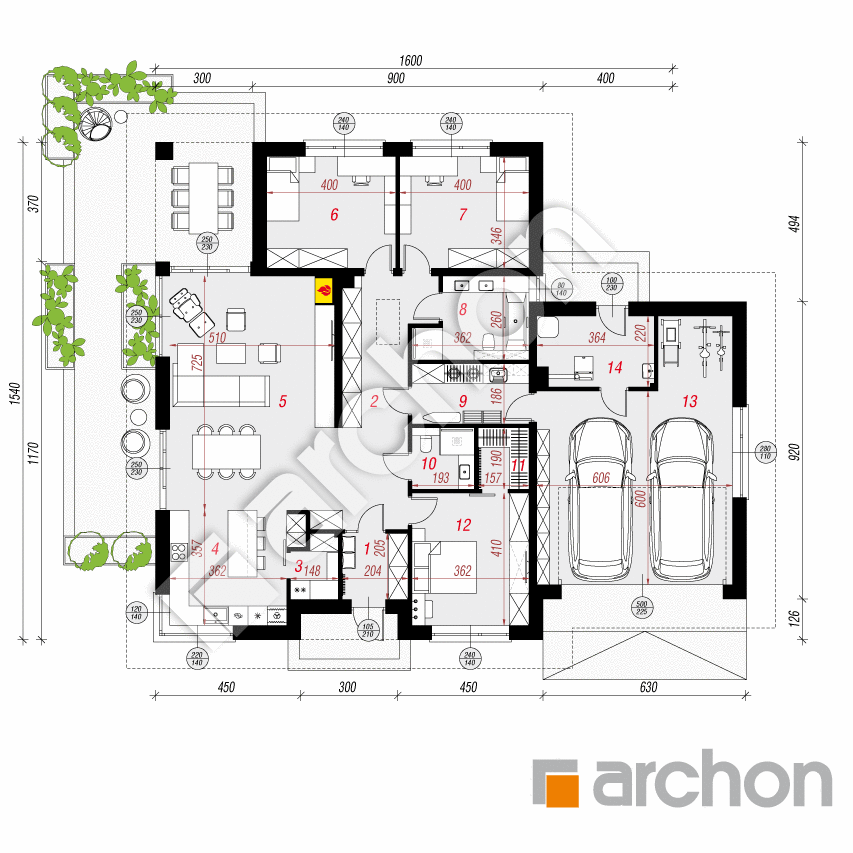 gotowy projekt Dom w renklodach 38 (G2) rzut parteru