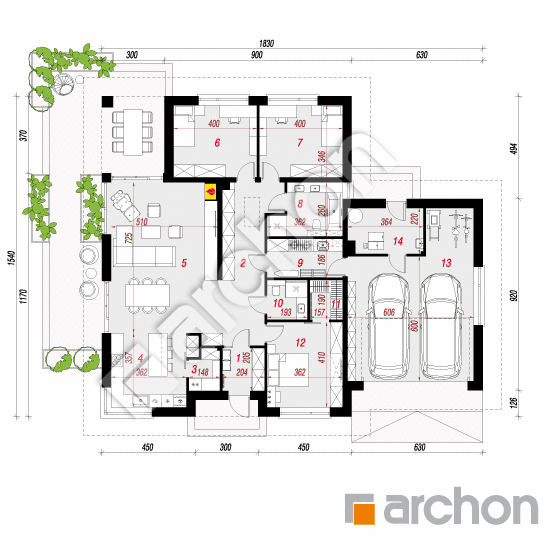 gotowy projekt Dom w renklodach 38 (G2) rzut parteru