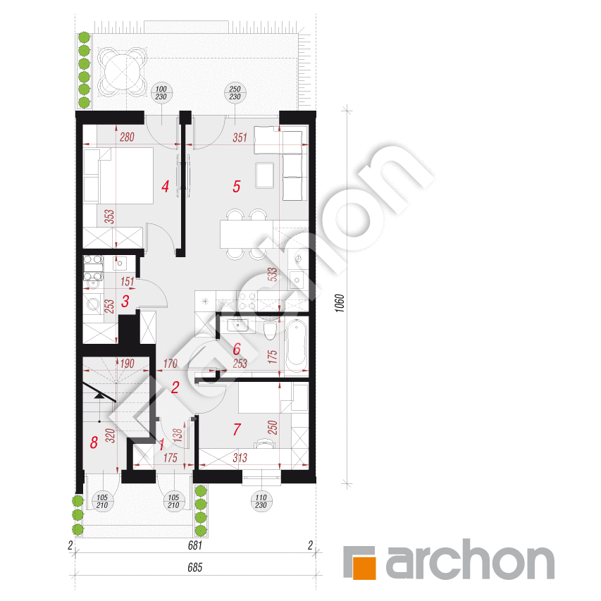 gotowy projekt Dom w bratkach 19 (R2SE) rzut parteru