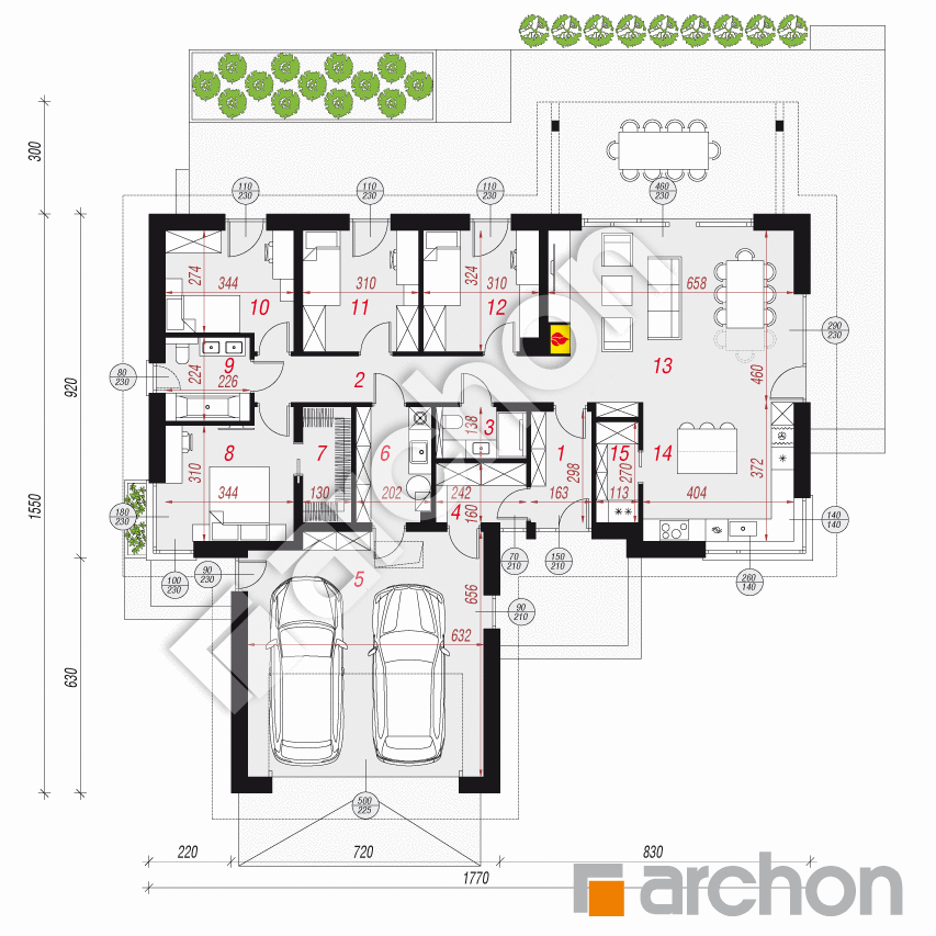 gotowy projekt Dom w berberysach (G2) rzut parteru