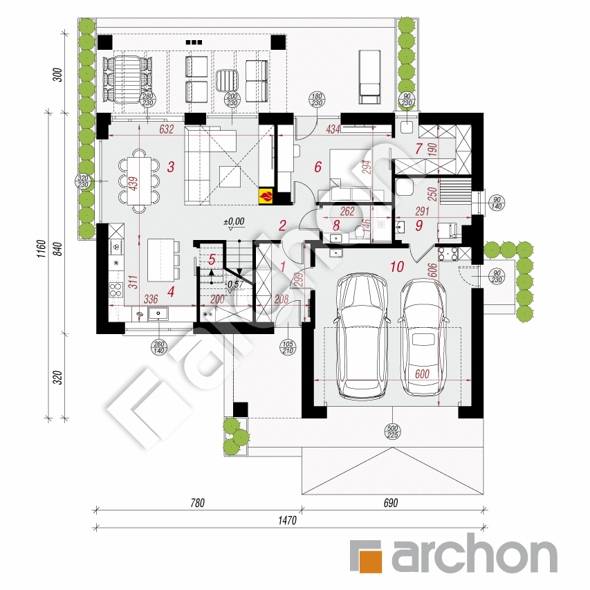 gotowy projekt Dom w perseach (G2E) rzut parteru