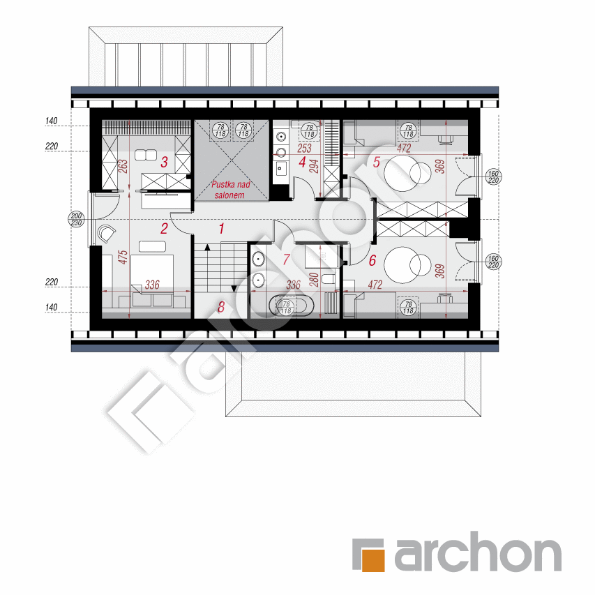 gotowy projekt Dom w perseach (G2E) rzut poddasza