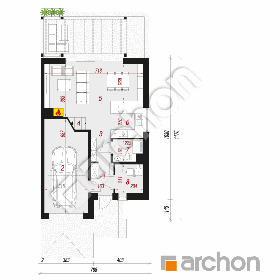 gotowy projekt Dom w narcyzach (B) rzut parteru