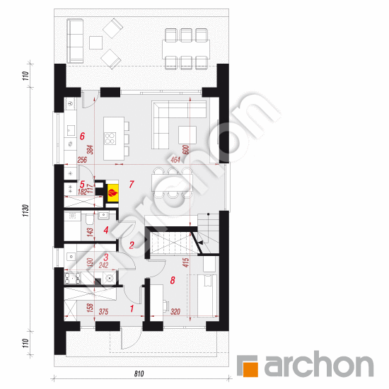 gotowy projekt Dom w kronselkach 4 (E) rzut parteru