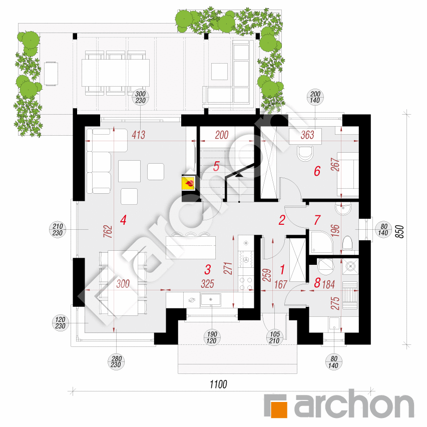 gotowy projekt Dom w wisteriach 8 (N) rzut parteru