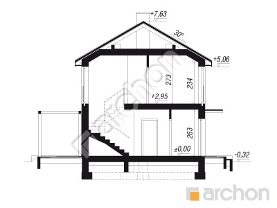 gotowy projekt Dom w everniach 3 przekroj budynku