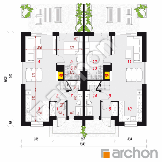 gotowy projekt Dom w kurkumie 3 (R2) rzut parteru