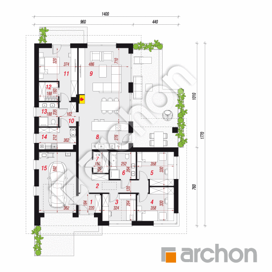 gotowy projekt Dom w aminkach (GE) rzut parteru