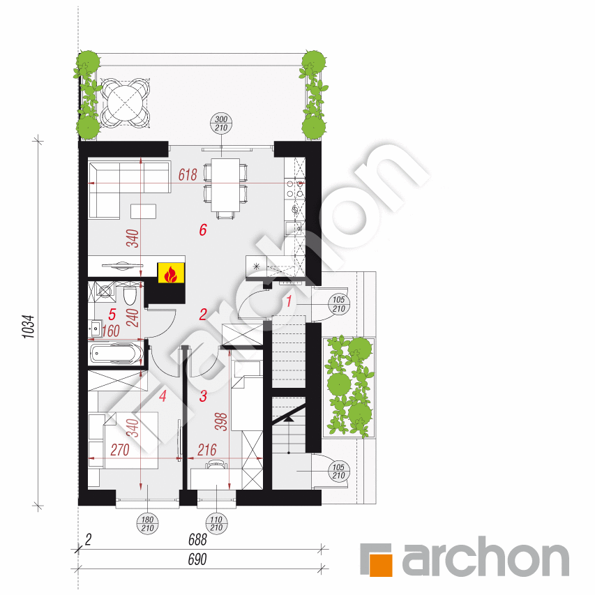 gotowy projekt Dom w omanach 2 (R2B) rzut parteru