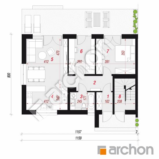 gotowy projekt Dom w halezjach 6 (R2B) rzut parteru