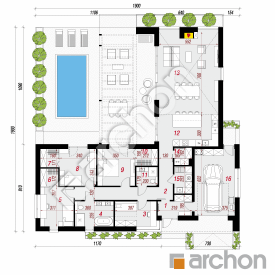 gotowy projekt Dom w dracenach 5 (GE) rzut parteru