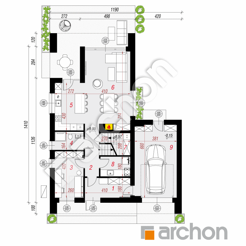 gotowy projekt Dom w asarinach 3 (GE) OZE rzut parteru