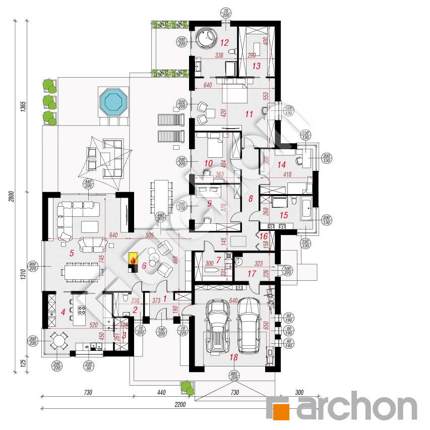 gotowy projekt Dom w kliwiach 2 (G2) rzut parteru