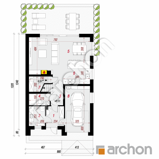 gotowy projekt Dom w malinówkach 53 (G) rzut parteru
