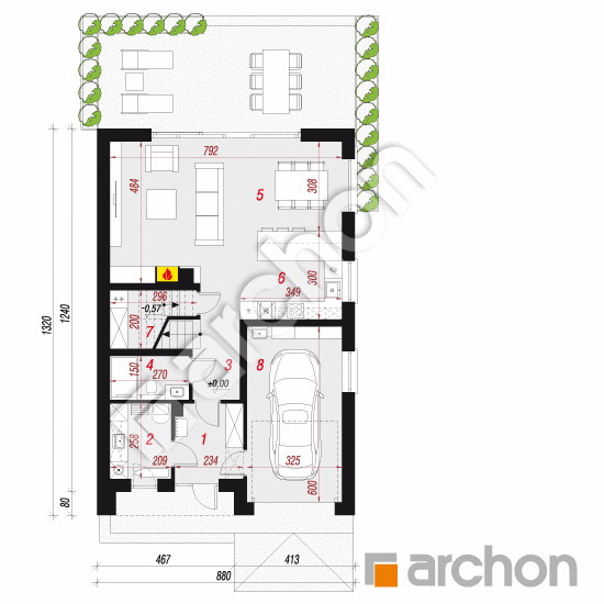 gotowy projekt Dom w malinówkach 53 (G) rzut parteru