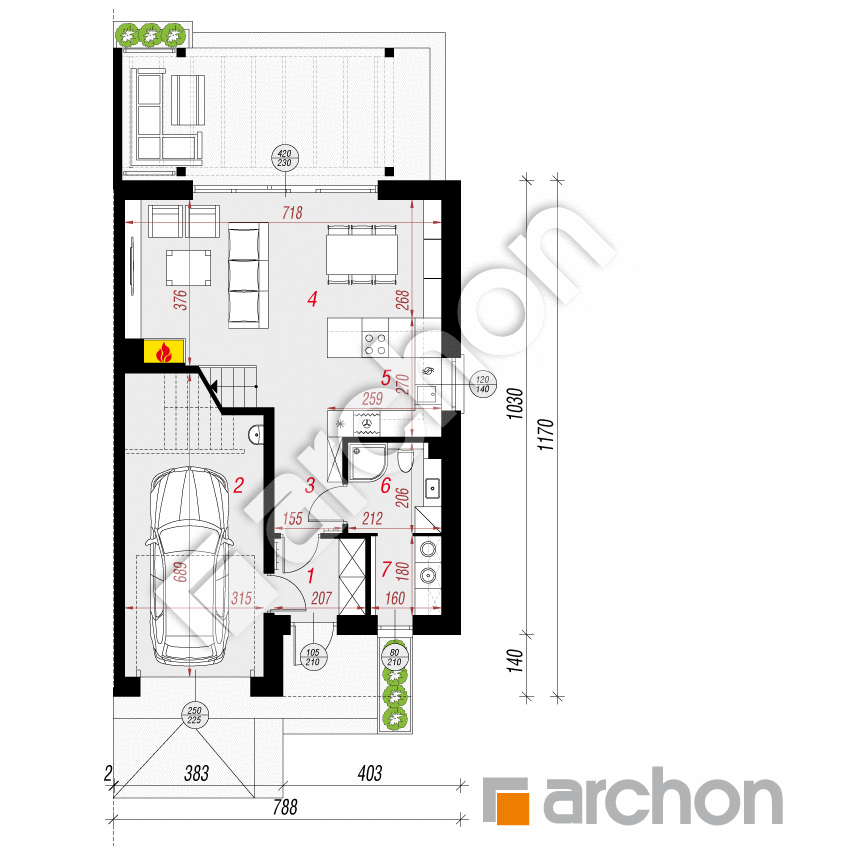 gotowy projekt Dom w narcyzach 8 (B) rzut parteru