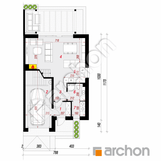 gotowy projekt Dom w narcyzach 8 (B) rzut parteru